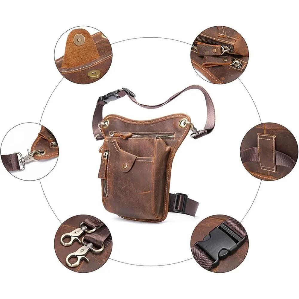 💫 Men Brown Leather Waist Pack Genuine Belt Multi-Purpose MotorcycleBike Hiking